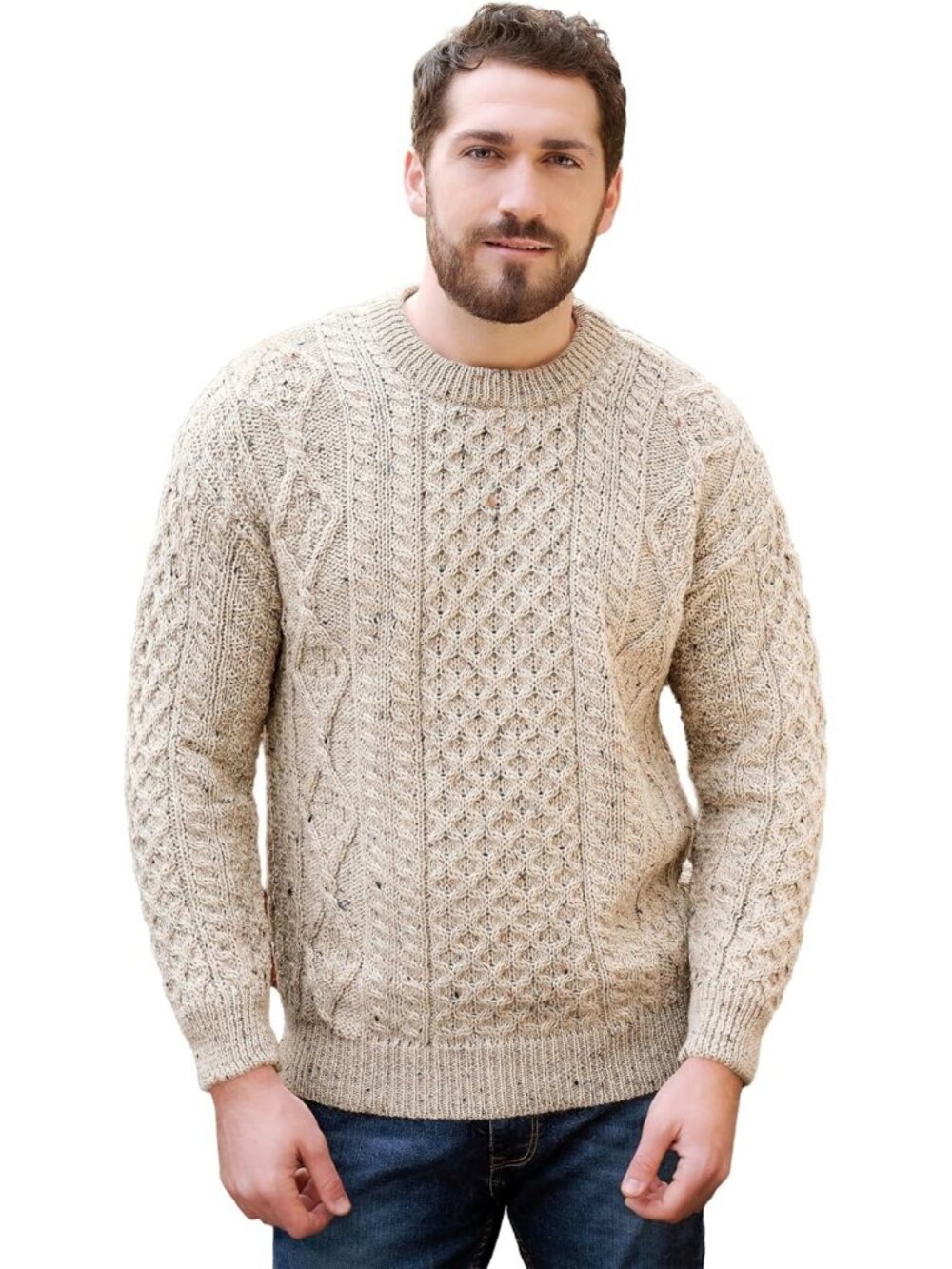 Cozy Unisex Cable Knit Crew Neck Wool Sweater - Irish Style, Warm & Stylish